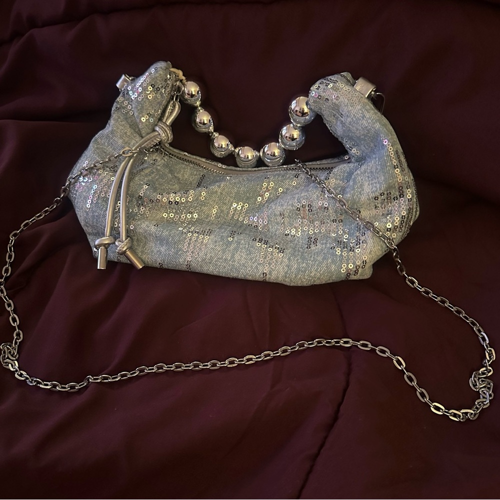 Silver Sequin Chain Shoulder Bag